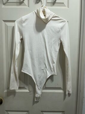 Off White Ribbed Turtleneck Long Sleeve Bodysuits